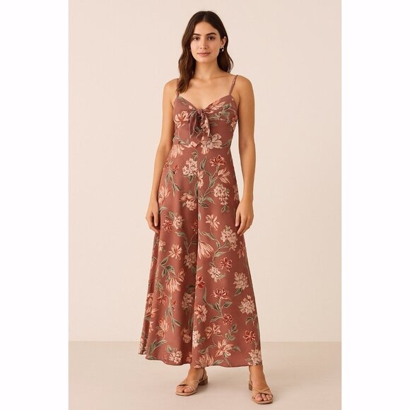 AWU Women’s Floral Coquette Milkmaid Button Maxi Dress Medium Mauve Cottagecore - Picture 1 of 12